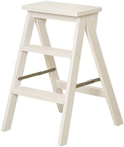 OKUOKA Outdoor Home Dual-Purpose Step Stool,3-Step Foldable Dual-Use Creative Stairs Ladder Chair Multifunctional Indoor Moveable Step Ladders,42X48X64Cm,White