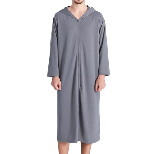 Generic Men's House Coat Zip Up Long Robe Long Sleeve Comfy Winter Zipper Loose Soft Spring Hooded Basic Bathrobe2