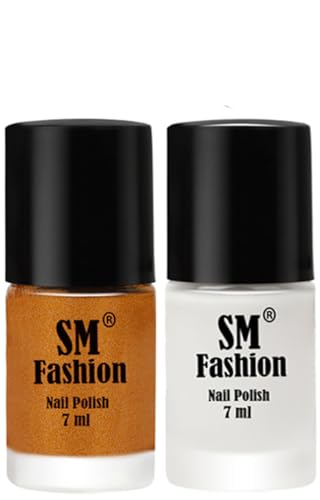 Image of Long Lasting Nail Polish | Nail Paint Combo 7 ml Each) - Set of 2 Golden-White