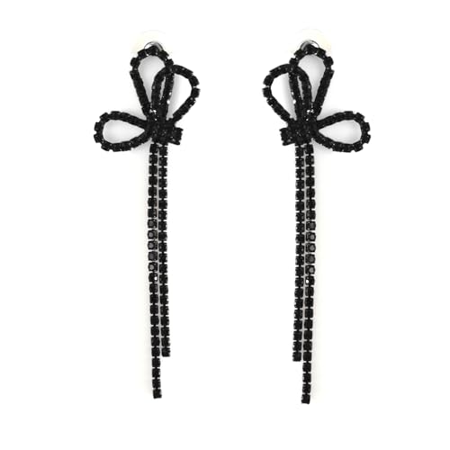 Black Bow Chandelier Earrings for Women Sparkly Earrings Dangle Dangling Earring Crystal Rhinestone Drop Tassels for Wedding Prom Fashion Jewelry