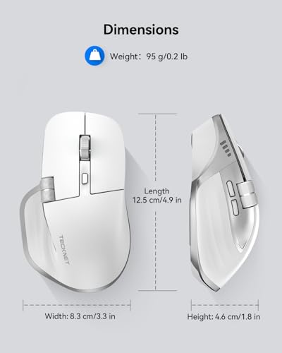 Image of TECKNET Wireless Mouse, Side Scroll Bluetooth Rechargeable, 3-Device