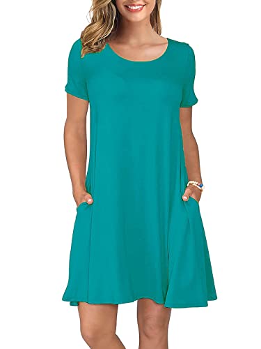 Image of KORSIS Summer Women's Dress Casual T-Shirt Short Sleeve Dresses Swing Flowy Beach Vacation Work Sundress with Pockets