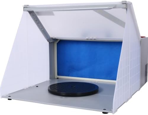 Portable Airbrush Spray Booth with 3 LED Lights, Extra Replaceable Extra Filter Pad, Turn Table and 6ft Exhaust Extension Hose for Hobby, Painting, Art Craft (Style A)