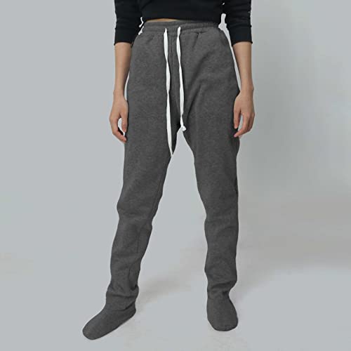 Footed Sweatpants Sherpa Fleece Lined Warm Solid Color Winter Thick Velvet Elastic Waist Baggy Sleepwear Comfy Trousers3