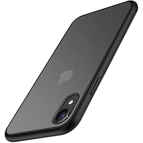 TENDLIN Compatible with iPhone XR Case Translucent Matte Hard Back with Soft Silicone Bumper Comfortable Case (Black) Cover