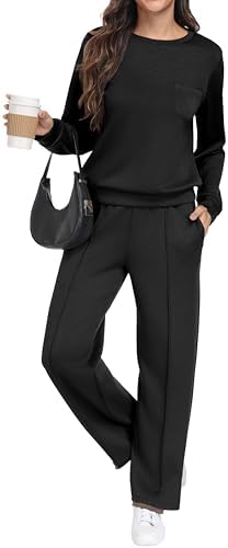 GRECERELLE Trainingsanzug Jogginganzug Damen Zweiteiler Outfits Tracksuit Langarm Lässige Crew Neck Casual Tops und Jogginghosen Trainingsanzüge mit Taschen