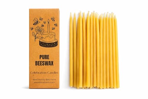 Kline 4" Beeswax Birthday Candles Hand Dipped 24 Ct 100% USA Beeswax Ohio