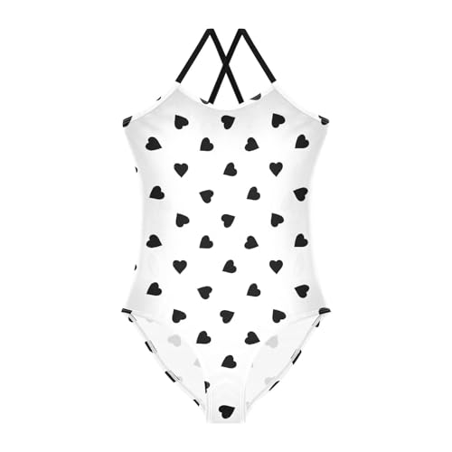 Girls One Piece Swimsuits Black Love Bathing Straps Suit Kids Cute Swimwear 3-10T