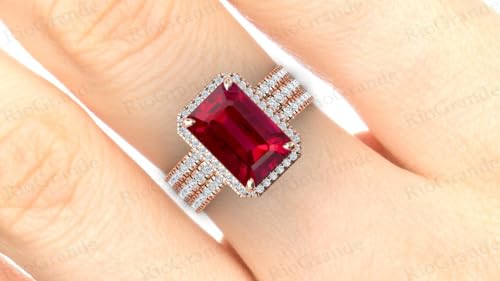 Art Deco 7.5 CT Emerald Cut Ruby Engagement Ring Set Rose Gold Ruby Wedding Ring Set Antique Ruby Wedding Ring Set Vintage Ruby Bridal Ring Set Anniversary Ring Set Promise Ring Set2