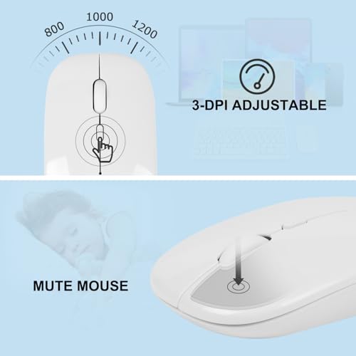 Image of Bluetooth Keyboard and Mouse Combo Ultra-Slim Portable Rechargeable Compact Wireless Mouse Keyboard Set for Pad /iPad Pro /iPad Mini /iPad Air Mac OS,Android Windows iOS and Above(White)