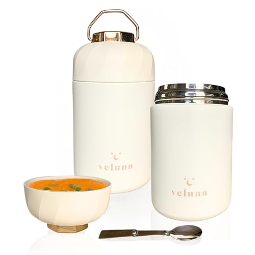 Veluna Termo Comida Bebe - 600ml Termo Papilla Bebe, Recipiente para Comida Caliente, Papillero, Fiambrera Termica color blanco