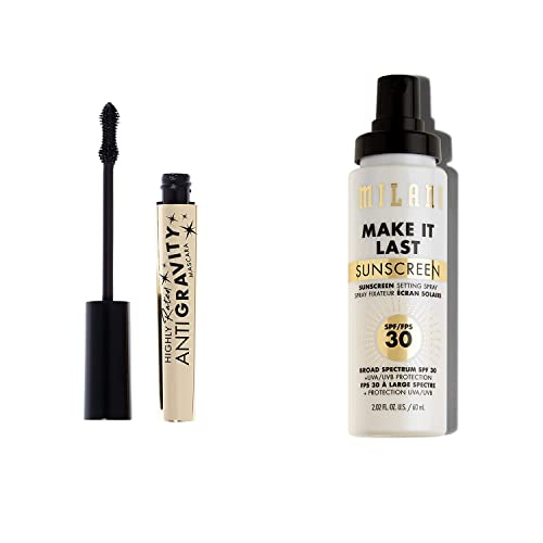 Milani Highly Rated Anti-Gravity Black Mascara With Castor Oil And Molded Hourglass Shaped Brush & Milani Make It Last Sunscreen Setting Spray With Spf30 #TOP22