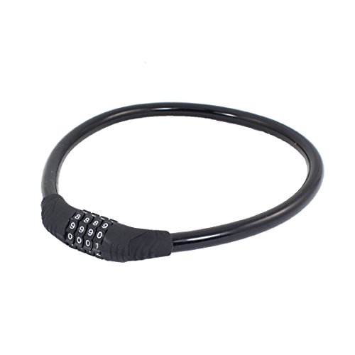 Aexit Bicycle Rubber Bike Locks Spiral Cable Shell 4 Digit Combination Security Code U-Locks Lock Black