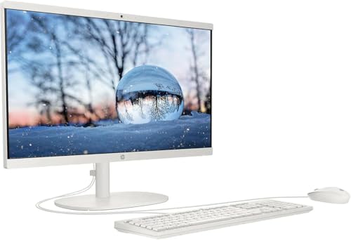 Image of HP 21.45 inch FHD All-in-One PC, Intel N200 Processor, 32GB DDR5 RAM, 1TB PCIe SSD, Bluetooth, WiFi 6, Super 6-in-1 DVD & Wired Keyboard & Mouse, Windows 11 Home, White