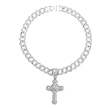 Mens Cuban Link Chain, Silver Cross Necklace Set Iced Out Diamond Chain with Pendant for Men