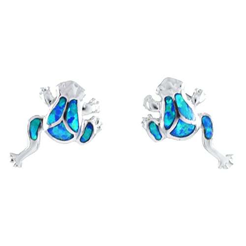 Unique Hawaiian Blue Opal Frog Earring, Sterling Silver Blue Opal Frog Stud Earring, E4143A