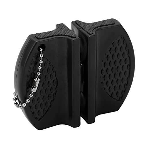 HERCHR Mini Knife Sharpener, Portable Double Sided Sharpening Tool Pocket Knife Sharpener with Keychain for Outdoor Fishing Hunting(Black)