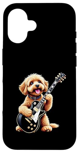 エレキギターを弾く面白いCavapoo Dog Music Lovers スマホケース iPhone 16 用