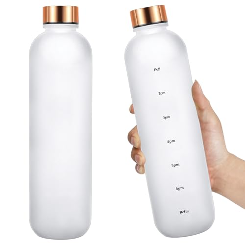 Borraccia sportiva da 680 ml, in Tritan, senza BPA, con indicatore del tempo, a tenuta stagna, con cinghia, per palestra, fitness, escursionismo, bicicletta, campeggio, colore bianco