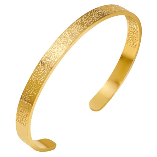 Ayatul Kursi Armbänder,Muslim Koran Allah Armbänder Exquisite Arabische Kalligraphie für Frauen und Männer im Islam – Perfekte Arabische Islamische Geschenke für Eid und mehr Gold