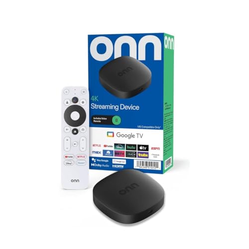 onn 4K Streaming Device, Google TV - Fast Streaming, Ultra HD, 8GB Storage, 2GB RAM, Remote with...