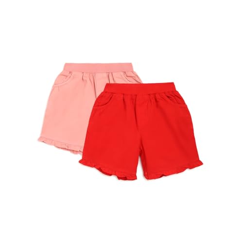 Image of Li'l Tomatoes Girls 100% Cotton Combo Shorts Pack of 2 | Soft & Breathable Summer Shorts | Elastic Waist Casual Wear | 2-14 Years