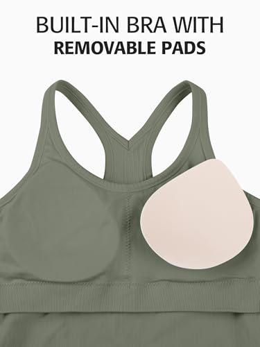 Image of ATTRACO Ribflex Ribbed Workout Crop Tops with Built in Bra for Women Yoga Racerback Tank Top Slim Fit