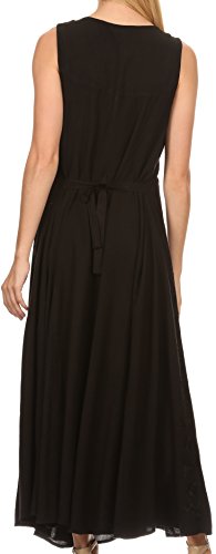 Image of Sakkas Maya Floral Embroidered Sleeveless Button Up Rayon Dress