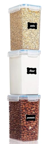 Image of Kitchen Storage Container Set of 3pc Food Safe & BPA Free Plastic Kitchen Containers and Jars 500ml Cereal Dispensers Airtight Fridge Container with Leakproof Lid (1.5L, Rectangular, Transparent)