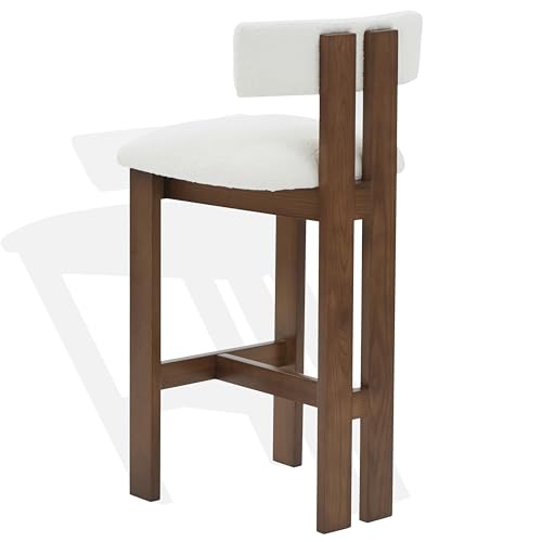 Taburete de bar SAFAVIEH Colección Couture Macey, altura de asiento 30 pulgadas, color marfil/avellana, tapizado en bouclé miniatura 5
