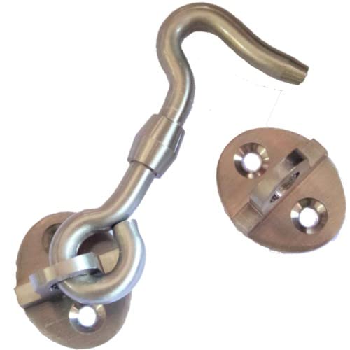 Image of RISEOM Brass Gate Hook and Eye /Window Hook for Double Doors Gates /Windows (Heavy Oval Eye) (Silver-2.5 inch, Pack of 14)