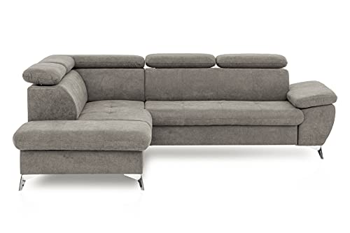Mivano Eckcouch Gisele / Ecksofa mit Schlaffunktion, Stauraum, Armteilfunktion und Kopfteilverstellung / 256 x 83 x 209 / Velours, Beige – Bild 8