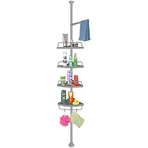 stardis Telescopic Corner Shelf Grey Stainless Steel Rustproof with 4 Shelves Shower Shelf Telescopic Shelf for Shower Bathroom and Household Height Adjustable from 120-300 cm Cover