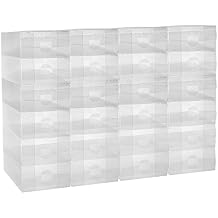 Sawysine 24 Pcs Shoe Box Clear Plastic Stackable Shoe Storage Organizer Foldable Heavy Duty Containers for Closet Apartments Small Spaces Dorm Bedroom 12 x 7.5 x 3.7 Inches