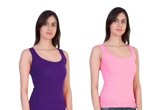 women slim fit string top pack of 2 | cotton blend sleeveless camisole | sporty vest tank top for daily fashion navy blue l