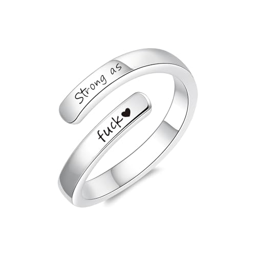 Statement Motivation Rings For Women, Adjustable Promise Pinky Stainless Steel Spiral Wrap Twist Inspirational Gift Jewelry