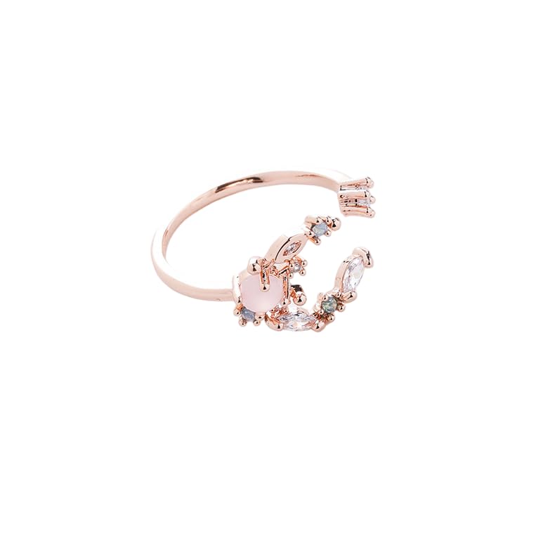 YIQPKUM Anneau Déclaration Rose Doré Élégant Femmes Délicat Zirconium Cristaux Bijou...