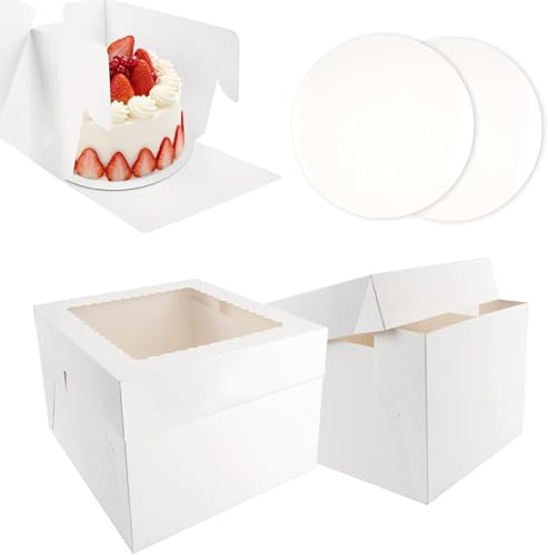 SVUPUE Caja para tartas de cartón, caja de transporte para tartas, caja para tartas con tapa, para cumpleaños, bodas, fiestas, Navidad, para tartas de 9 o 10 pulgadas, color blanco, 2 unidades