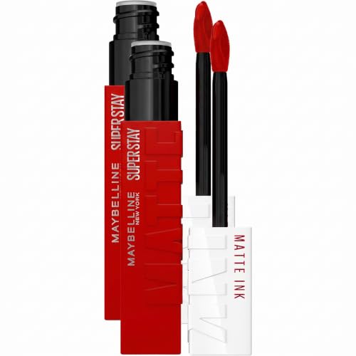 MAYBELLINE Super Stay Matte Ink Liquid Lipstick Makeup, Long Lasting High Impact Color, Up to 16H Wear, Exhilarator, Ruby Red, 1 Count, Packaging May Vary (Pack of 2)
