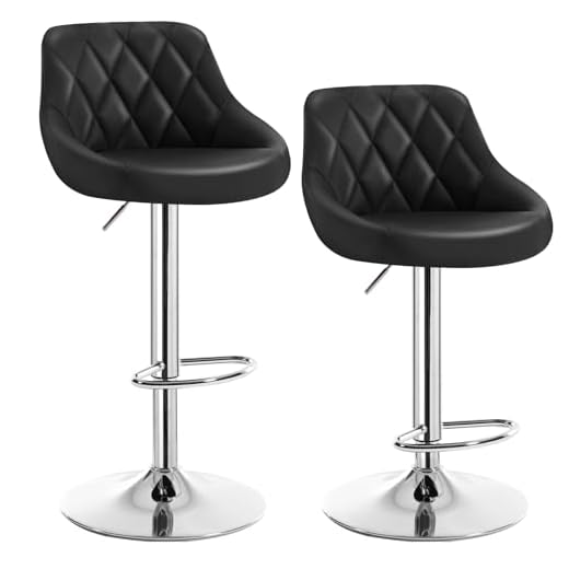 WOLTU Barhocker 2er Set, Barstuhl mit Lehne, höhenverstellbar drehbar, gepolsterter Kunstledersitz, rutschfestes Metallfuß, für Küche Hausbar, Schwarz