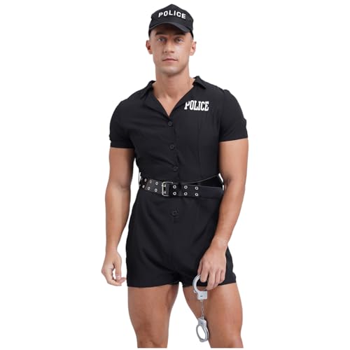 Oyolan Déguisement Policier Homme Sexy Tenue Uniforme Cosplay Adulte Clubwear L-3XL Noir L