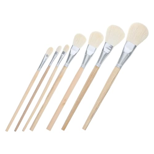 HOODANCOS 7 Piezas Pinceles de Lana para Artística Suaves y Resistentes Cepillos de Mezcla para Acuarela Acrílico y Óleo con Mango de Madera para Cerámica y Detallado