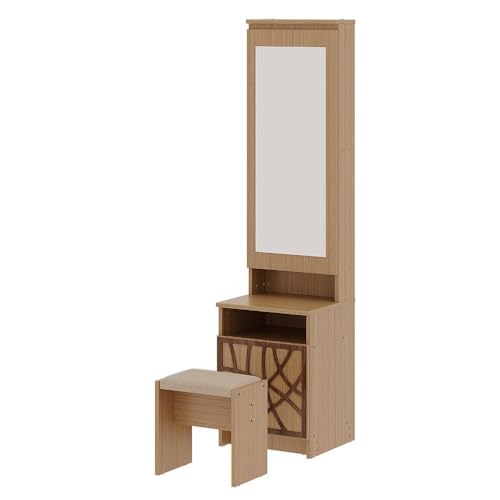 Image of Wakefit Dressing Table with Mirror & Storage | 1 Year Warranty | Mirrored Dressing Table with Stool (Engineered Wood - Columbian Walnut, Azha)