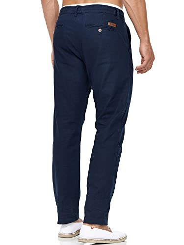 Indicode Herren Veneto Stoffhose aus Leinen & Baumwolle | Leinenhose Freizeithose Männer Navy, M