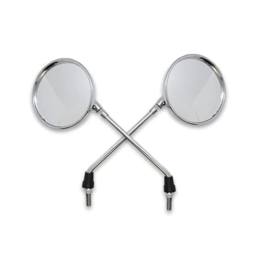 Image of Pure Biking Round Rear View Mirror, Powder Coated, Compatible With Bullet 350cc /500cc Models 2012-2020, Left and Right Side, Pack of 2 (Bullet Chrome)