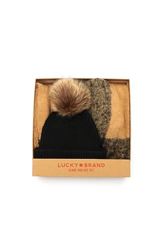 Lucky Brand womens Woven Check Scarf and Pom Hat Set- Boxed4