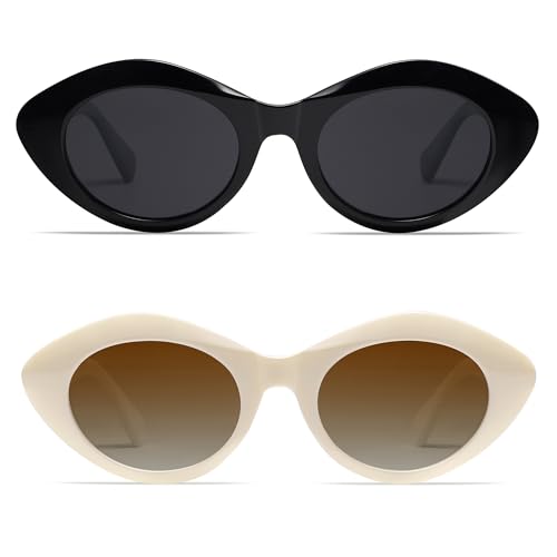 Image of VANLINKER Polarized Trendy Thick Oval Round Sunglasses for Women Retro Shades VL9825