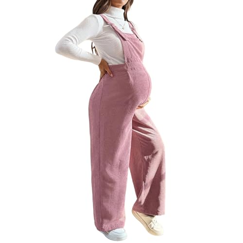 DOTBUY-SHOP Salopette Premaman Donna Elegante Velluto Coste Moda Tuta Premaman Donna Pantaloni Larghi Lunghi Comoda Jumpsuit Playsuit Overall Gamba Larga Casual per maternità (Rosa,M)