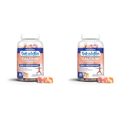 VITALDIN 60 Gominolas de Calcio & Vitamina D3, 500 mg, 1.000 IU por dosis – (30 días) sabor Frutas – Ayuda a mantener huesos y dientes – Sin Gluten – Apto para Niños & Adultos (Paquete de 2)