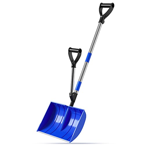 Snow Shovel, DEROFIT Heavy Duty 2 Handle Ergonomic Strain Reducing Snow Shovelution with Aluminum Blade for Snow Ice Deck Patio Walk Way Driveway